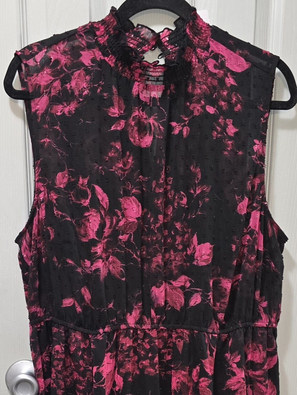 Torrid Clip Dot Mock Neck Floral Fuschia & Black Midi Dress Women's Plus 2X - Picture 5 of 10